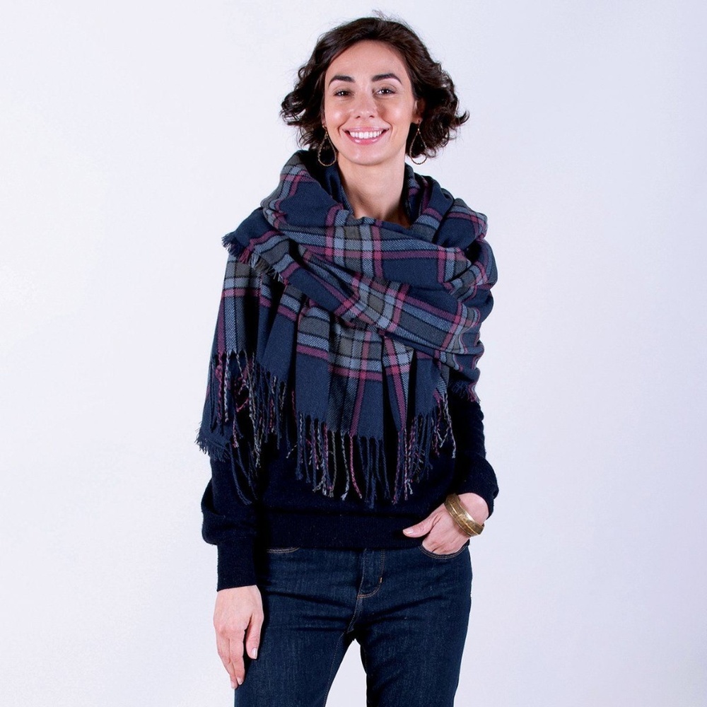 Navy/pink plaid wrap/scarf